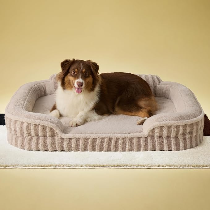 LE SURE Cute Cozy High Back Orthopedic Dog Beds Large Sized Dog,35" Hazel | Waterproof Pet Bed with Sides, Aesthetic Comfy Egg-Crate Foam Pet Couch Sofa, Removable Washable Cover, Non-Slip Bottom by Lesure