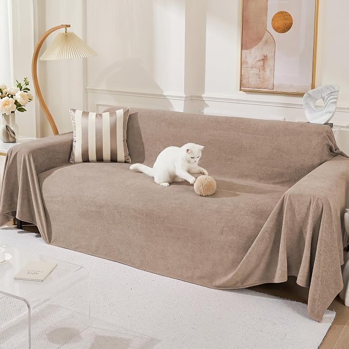 MEETSKY Couch Cover for 3 Cushion Sofa, Cat Scratch Proof Couch Protector Washable Sofa Covers Sectional Couch Covers for Dogs Soft L Shape Sofa Slipcover for Pets Kids, 91" x134”, Khaki by MEETSKY