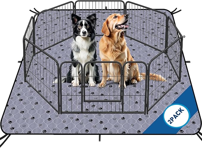 Fostanfly Washable Pee Pads for Dogs, Extra Large 72"x72"-2 Pack, Gray | Reusable Potty Pads, Non-Slip, Leakproof & Absorbent, Pet Mat for Puppy/Senior Dog Whelping Incontinence with 8 Tie Straps by HOME
