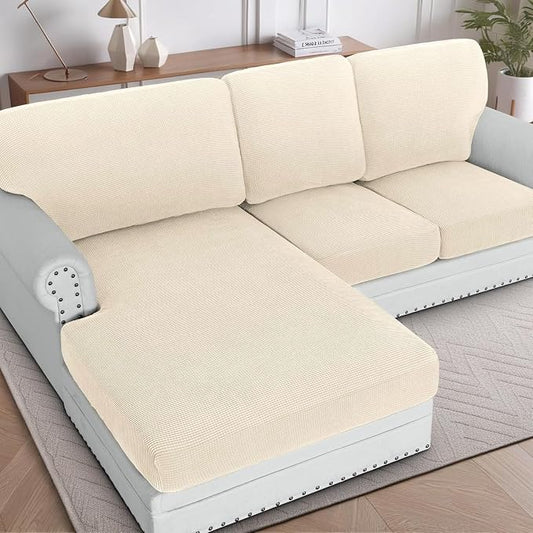 H.VERSAILTEX Sectional Couch Covers 3 Pieces Sofa Seat Cushion Covers L Shape Separate Cushion Couch Chaise Cover for Both Left/Right Sectional Couch (Seat Only: 1 Chaise + 2 Sofa, Cream) by HVERSAILTEX