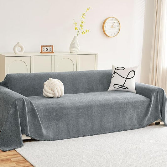 hyha Couch Cover for Dogs, Boho Chenille Sofa Cover for 3 Cushion Couch | Anti-Scratch Washable Sofa Slipcover, Loveseat Sectional Couch Throw Blankets with Tassels (Grey, 71x118 Inch) by hyha
