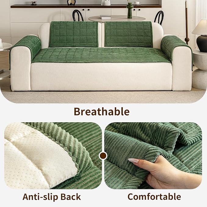 Couch Covers for Dogs Washable, Non Slip Couch Covers for Loveseat Sofa Pet Friendly, Soft Fuzzy Sofa Covers for Pet, Dog Couch Cover Furniture Protector(1PC,Green,27.6"x94.5") - Image 5