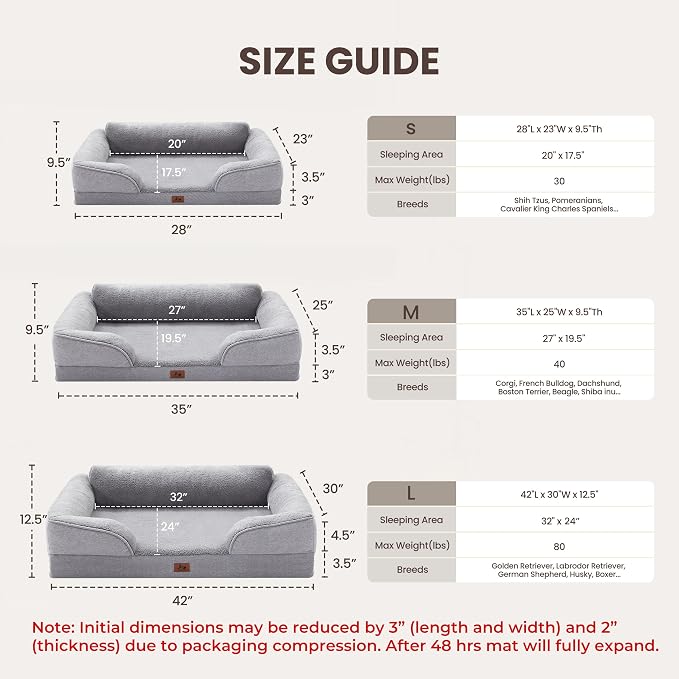 Orthopedic Dog Beds for Medium Size Dogs, Waterproof Egg-Crate Foam Pet Couch Bed with Soft Sides, Non-Slip Dog Sofa with Fleece Removable Washable Cover, 28"L Supportive Pet Sofa, Light Grey - Image 7