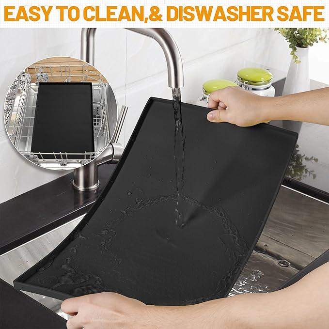 Hubulk Dog Feeding Mat,100% Waterproof Food Grade Silicone Pet Food and Water Bowl Placemat,Dishwasher, High Raised Edge to Prevent Spills,Nonslip Tray to Stop Messes on Floor (32"x24"x1.0", Black) - Image 7