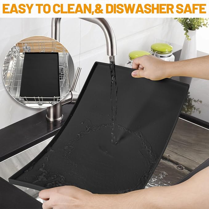 Hubulk Dog Feeding Mat,100% Waterproof Food Grade Silicone Pet Food and Water Bowl Placemat,Dishwasher, High Raised Edge to Prevent Spills,Nonslip Tray to Stop Messes on Floor (32"x24"x1.0", Black) - Image 7