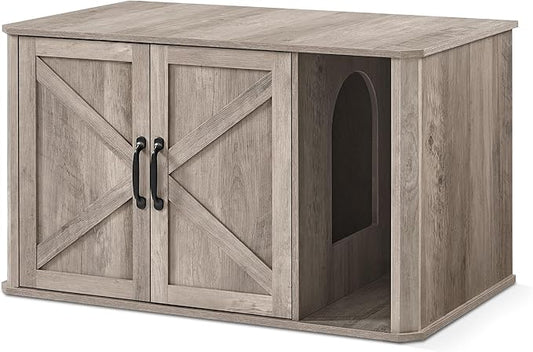 Feandrea Litter Box Enclosure, Modern Cat Litter Box Furniture Hidden, Front Entry, Double Doors, Handles, Cat House, Side End Table, 33.5 x 19 x 19.5 Inches, Heather Greige UPCL012G01 by FeandreabySONGMICSHOME