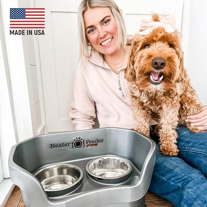 Neater Pet Brands Neater Feeder Deluxe Mess Proof Dog Bowls Elevated for Medium Dogs 19-40 lbs, Made in USA, No Spill Raised Dog Food Bowl Stand Feeding Station, Food and Water Bowl Set, Gunmetal - Image 3