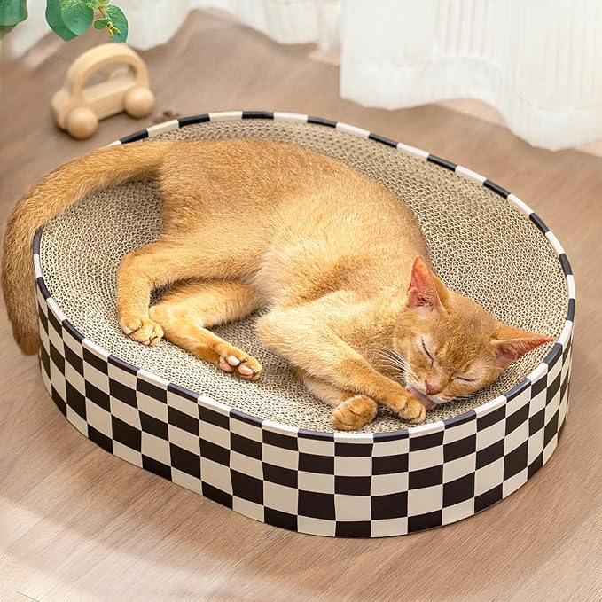 Conlun Cat Scratcher Cardboard,2 in 1 Oval Cat Scratch Pad Bowl for Indoor Kitty Grinding Claw,Round Kittens Scratching Board Corrugated Lounge Pet Beds&Furniture Protector for Sofas by Conlun