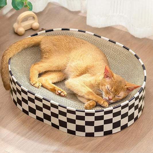 Conlun Cat Scratcher Cardboard,2 in 1 Oval Cat Scratch Pad Bowl for Indoor Kitty Grinding Claw,Round Kittens Scratching Board Corrugated Lounge Pet Beds&Furniture Protector for Sofas by Conlun