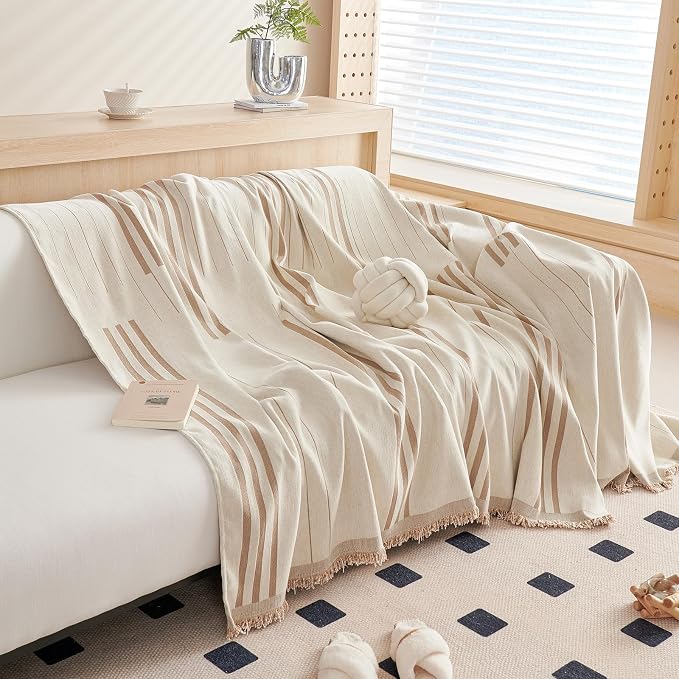 DREAMINGO Couch Cover Washable Chenille Sofa Protector for Pet Kids Beige Coffee Loveseat Couch Covers for 2 Cushion Couch Stripe Jacquard Versatile Sofa Throw Slipcover for Futon Couch, 71"x102" - Image 2