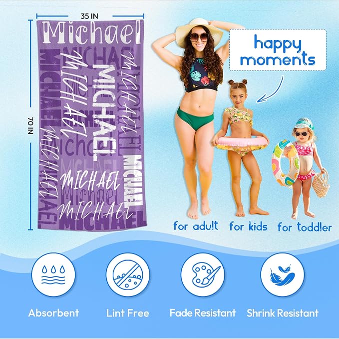 JML Personalized Beach Towel with Name, Custom Beach Towel with Name, Customized Microfiber Pool Towel, Quick Dry & Absorbent Swim Towel for Adult,Anniversary, Birthday, Summer Holiday,Vacation - Image 3