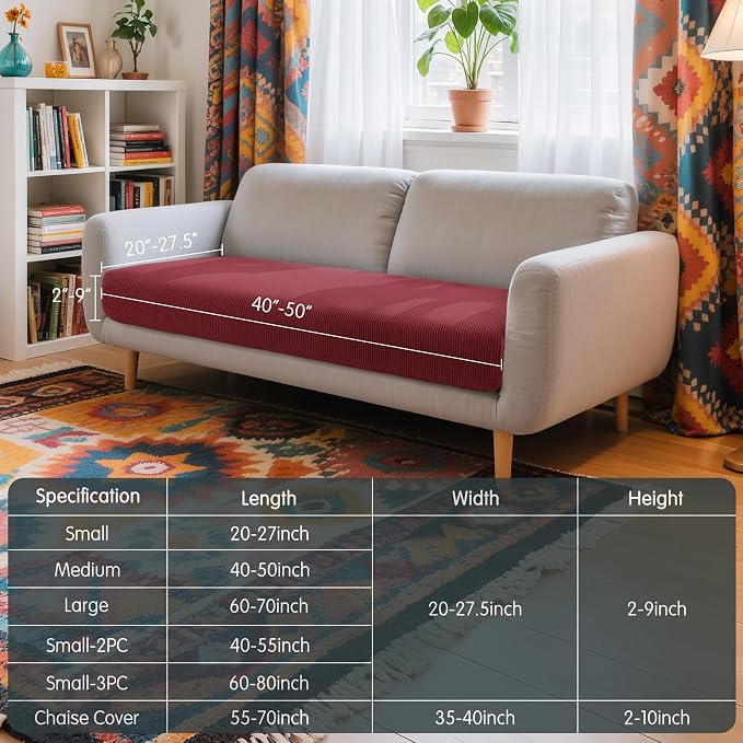Hokway Couch Cushion Covers Christmas Wine Red Stretch Cushion Covers Sofa Seat Cushion Slipcover Cushion Protector(Wine, Medium) - Image 3