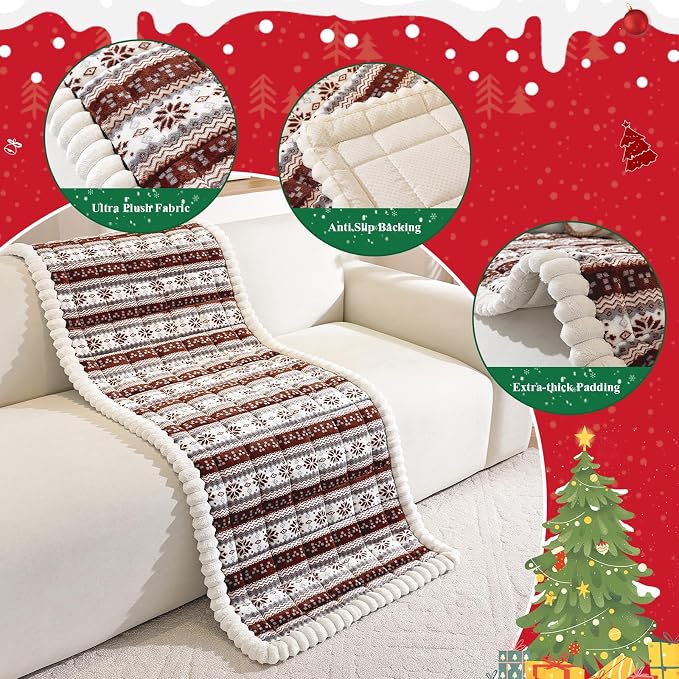 VClife Fuzzy Anti-Slip Dog Couch Cover for Christmas, Brown, 27.6 x 70.9 | Soft Thick Couch Covers for 3 Cushion Couch Sofa Pet Friendly, Scratch Resistant Sofa Cover Washable Dog Furniture Protector - Image 3