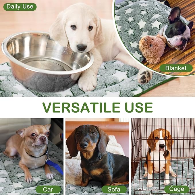 VitalCozy 4 Pcs Dog Crate Pads, Ultra Soft Warm Washable Anti-Slip Kennel Bed Mat for Pets, Reversible, Replaceable, Cage Liner for Small Medium Large Dogs and Cats(20 x 30 x 1.6 Inch,Star,Green) - Image 4