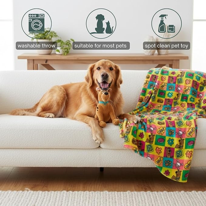 Scooby Doo Pet Throw & Squeaky Pillow Set, Stimulating Toy As Gifts for Puppies, Cats, Dogs, (Officially Licensed) By Franco - Image 2