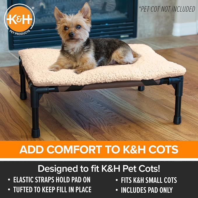 K&H Pet Products Dog Cot Pad (Cot Sold Separately), Pillow-Top Comfort Bed for K&H Small Elevated Dog Beds, Soft & Fluffy, Secure Fit Straps, Machine Washable, Portable - Small 22 X 17in Tan Fleece - Image 3