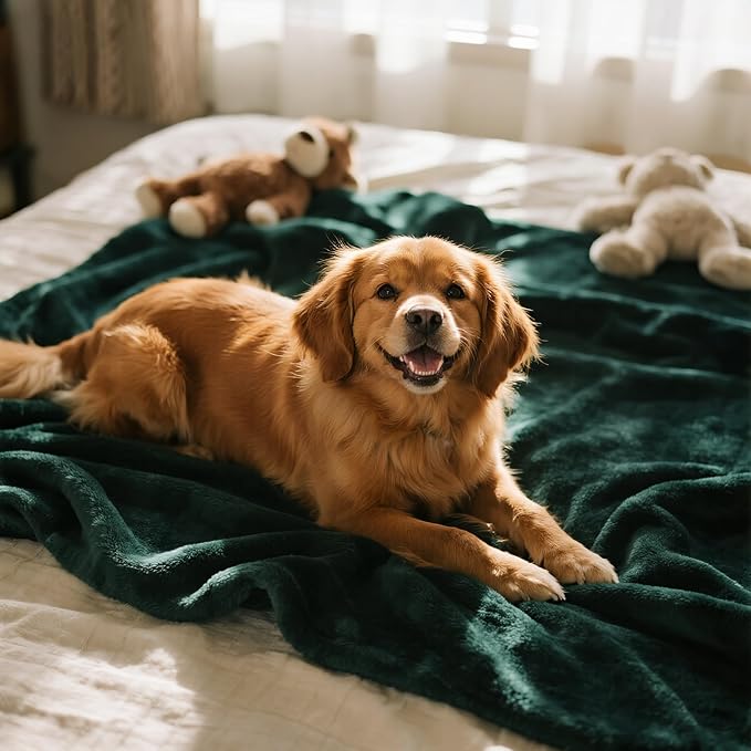 gogobunny Waterproof Bed Blanket, Reversible Sherpa Fleece Throw Blanket for Dog Puppy Cat, Furniture Cover Protects Bed Couch Sofa from Liquid Pee and Pet Fur (Forest Green, 90x90 inches) - Image 4
