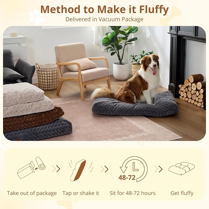 EGOHOME Dog Bed for Large Dogs, Shredded Memory Foam, Washable, Non-Slip | Balanced Support Foam, CertiPUR-US, Removable Washable Cover, Rose Velvet, Dog Crate Bed & Kennel Pad, 35 x 23 Inch, Gray - Image 8