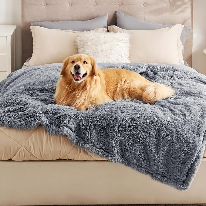 Bedsure Waterproof Dog Blankets for Large Dogs, Fluffy Faux Fur, 60×80" | Plush Fuzzy Reversible Pet Blankets for Couch and Bed, Soft Calming Throw Blanket Washable, Dog Gift, Twin Size,Grey by Unknown