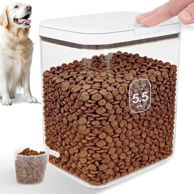 LEAWALK 5-7Lbs/5.81Qt/5.5L Airtight Dog Cat Food Storage Container and Pet Storage Bin BPA-Free. PET Clear Stackable Dog Treat Containers for Pet Food/Rice/Dry/Cereals/Flour/Sugar/Bread by LEAWALK
