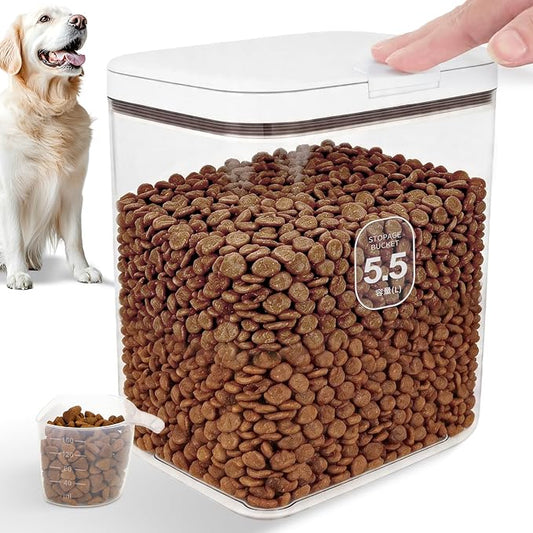 LEAWALK 5-7Lbs/5.81Qt/5.5L Airtight Dog Cat Food Storage Container and Pet Storage Bin BPA-Free. PET Clear Stackable Dog Treat Containers for Pet Food/Rice/Dry/Cereals/Flour/Sugar/Bread by LEAWALK