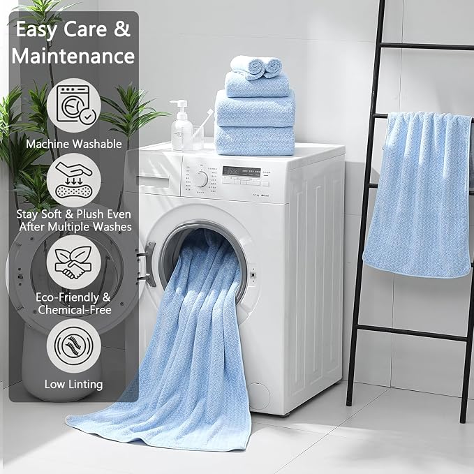 Ycosy 18 Piece Bath Towels Set,100% Microfiber Family Bathroom Towel with Hanging Loops-6 Bath Towels,6 Hand Towels,6 Washcloths,Quick Dry Highly Absorbent Shower Towel for Bathroom,Hotel,Spa-Blue - Image 6