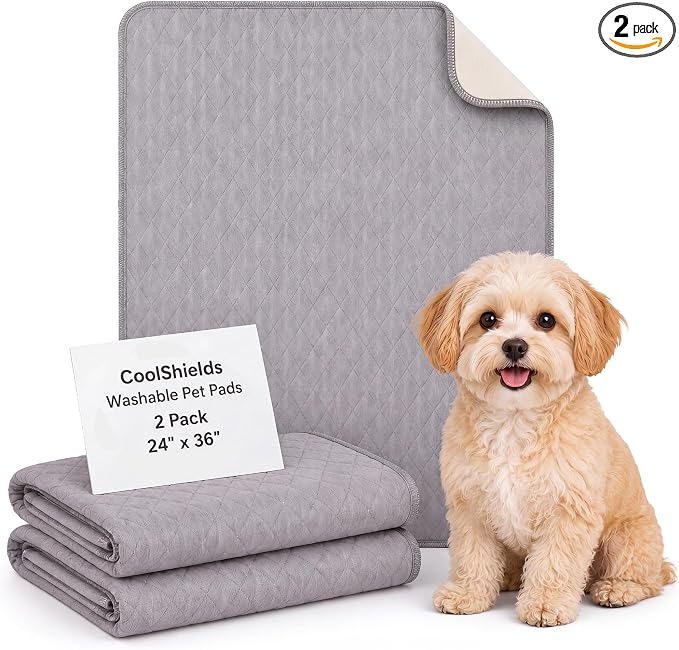 Washable Puppy Dog Pee Pad, 24"X36" 2pcs Reusable Puppy Pads, Waterproof Whelping Training Mat for Playpen Crate, Floor, Bed,Sofa and Trunk by CooShields
