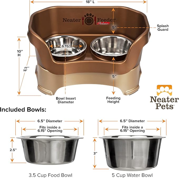 Neater Pet Brands Neater Feeder Deluxe Mess Proof Dog Bowls Elevated for Medium Dogs 19-40 lbs, Made in USA, No Spill Raised Dog Food Bowl Stand Feeding Station, Food and Water Bowl Set, Bronze - Image 6