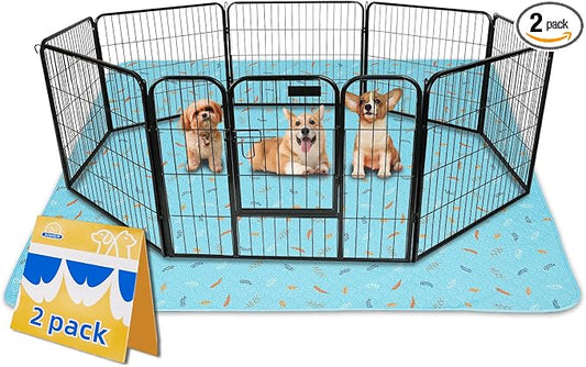 Sunheir Washable Pee Pads for Dogs Large 48" x 48" 2-Pack Reusable Puppy Pads Pet Training Pads, Absorb Dog Mats, Whelping Pad, Non-Slip Protects Against Urine Leakage (Leaves - Sky Blue, 48x48) by SUNHEIR