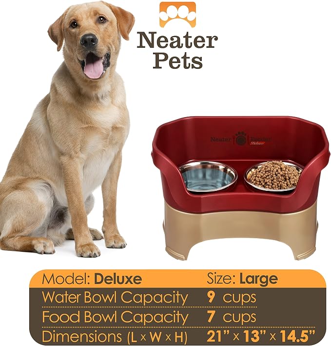 Neater Pet Brands Neater Feeder Deluxe Mess Proof Dog Bowls Elevated for Large Dogs Over 40 lbs, Made in USA, No Spill Raised Dog Food Bowl Stand Feeding Station, Food and Water Bowl Set, Cranberry - Image 4