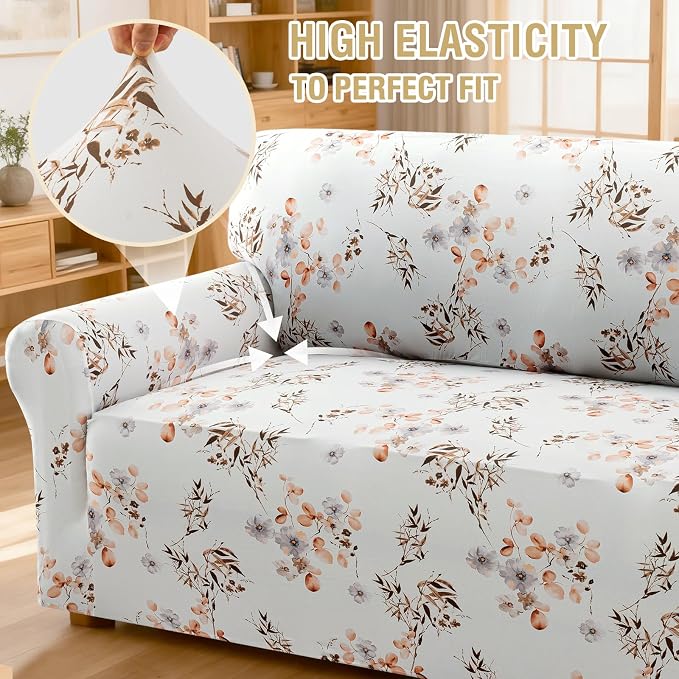 H.VERSAILTEX Printed Couch Slip Covers for 2 Cushion Couch Sofa High Stretch Loveseat Covers Floral Pattern Dog Couch Cover Protector Super Soft Fabric(Chic Bloomsom,Loveseat) - Image 6