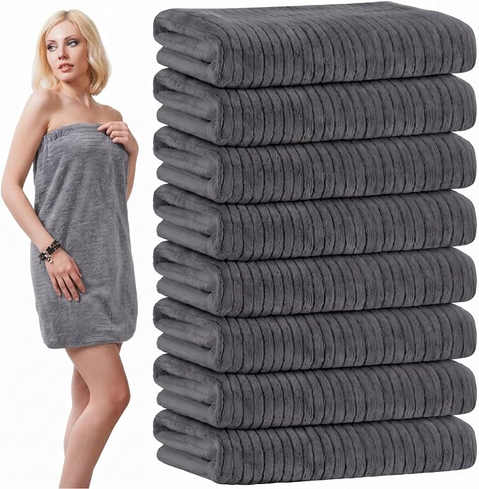 SmoothNovelty 8 Pack Microfiber Bath Towels Bulk 27'' x 60'' Oversized Bath Towel Highly Absorbent Extra Large Shower Sheets Soft Drying for Beach Pool Bathroom Salon Party(Dark Grey) by SmoothNovelty