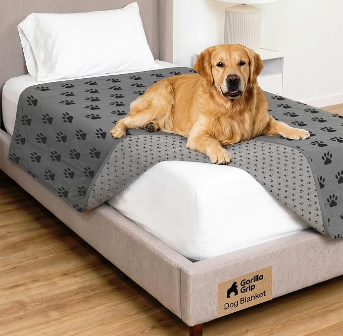 GORILLA GRIP® Waterproof Dog Blanket, 82x52, Leakproof Couch Cover for Dogs, Silicone Grip Backing, Protects Sofa, Sectional, Bed, Crate, Car & RV, Tear-Resistant Washable Senior Pet Blanket, Gray Paw by Unknown
