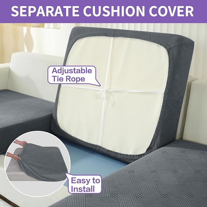 ZNSAYOTX 2 Piece Stretch Chair Covers (31"-46"), Thick Striped Armchair Slipcover with Elastic Band Bottom Ties Non-Slip Stay in Place, Soft Durable Arm Chair Covers for Living Room, Dark Grey - Image 5