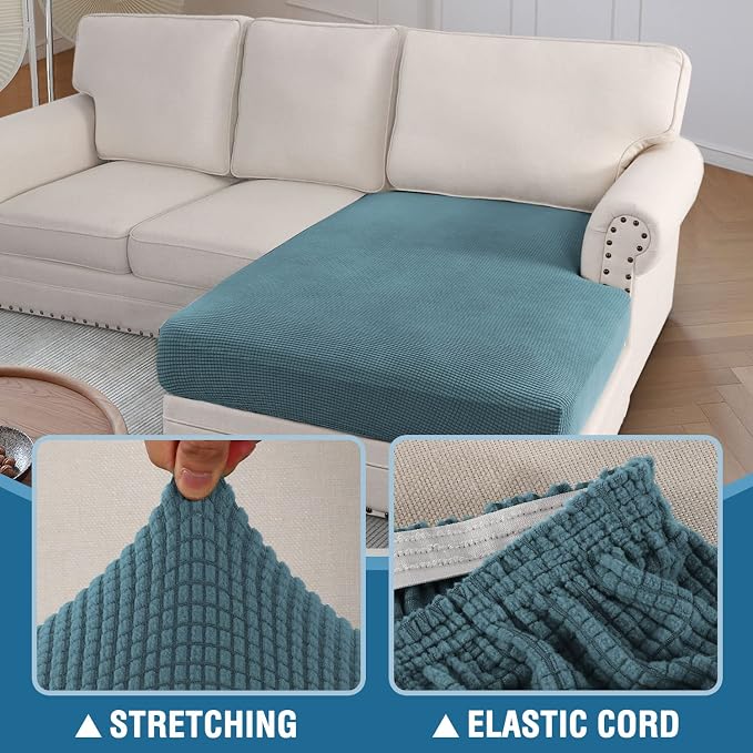 H.VERSAILTEX Sectional Couch Covers 1 Piece Chaise Slipcover L Shape Separate Cushion Couch Cover for Both Left/Right Sectional Couch (Seat Only: 1 Chaises, Storm Blue) - Image 5