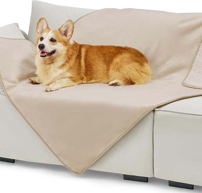 Bedsure Waterproof Dog Blankets for Large Dogs Sherpa Fleece Throw, 40X50 | Washable Soft Plush Pet Cat Blanket for Couch Cover, Reversible Cozy Calming Sofa Protector Warm for Senior Dogs,Cream by Unknown