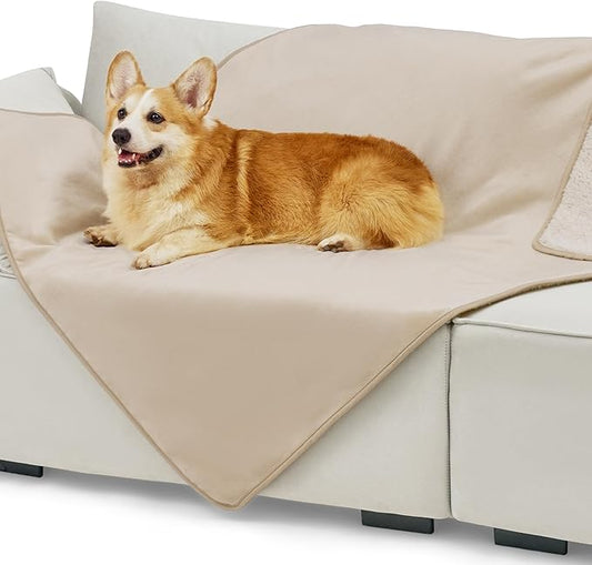 Bedsure Waterproof Dog Blankets for Large Dogs Sherpa Fleece Throw, 40X50 | Washable Soft Plush Pet Cat Blanket for Couch Cover, Reversible Cozy Calming Sofa Protector Warm for Senior Dogs,Cream by Unknown