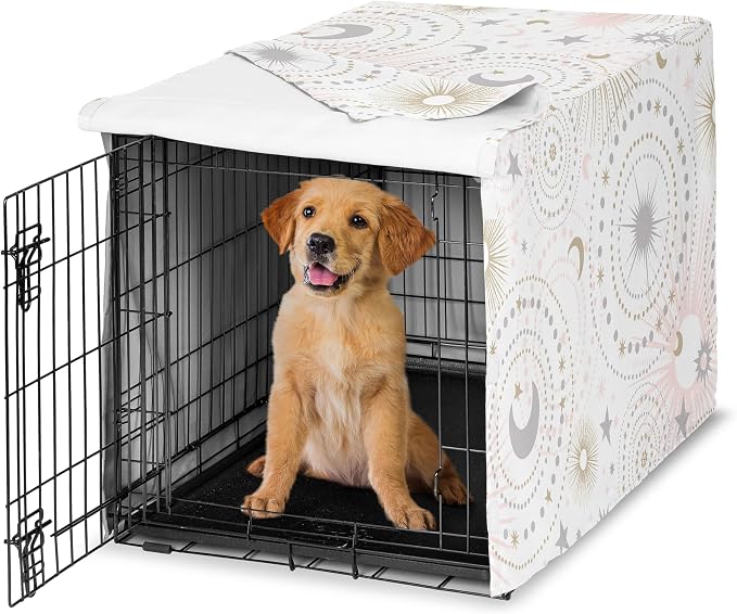 Sweet Jojo Designs 36in. Medium Dog Crate Cover (Boho Star and Moon) Pet Cage, Kennel Covers (Shabby Chic, Bohemian, Celestial, Sky, Stars & Moons, Cosmic, Starburst, Mystical, Blush Pink, Gold, Grey) by SweetJojoDesigns