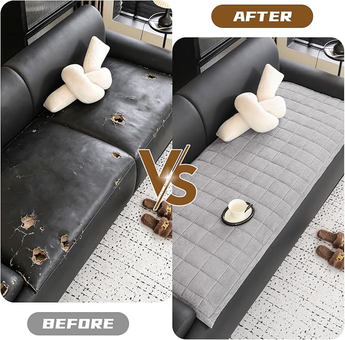 HAOYONG Couch Covers for Dogs Washable, Non Slip Fuzzy Durable Couch Covers for 3 Cushion Sofa Pet Friendly Furniture Protector Covers Dog Mat for Couches (Light Gray, 27.6"×82.7") - Image 3