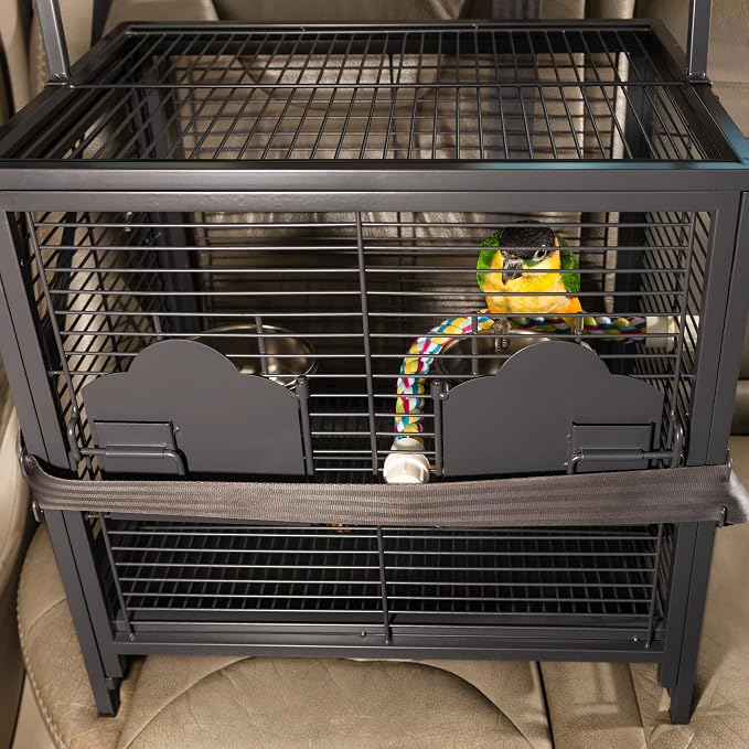 Prevue Pet Products Playtop Travel Carrier - Outdoor Travel Bird Cage for Small Parrots & Birds, Front Facing Door, Rope Perch, Lightweight & Portable, Easy Transport - Black - Image 6