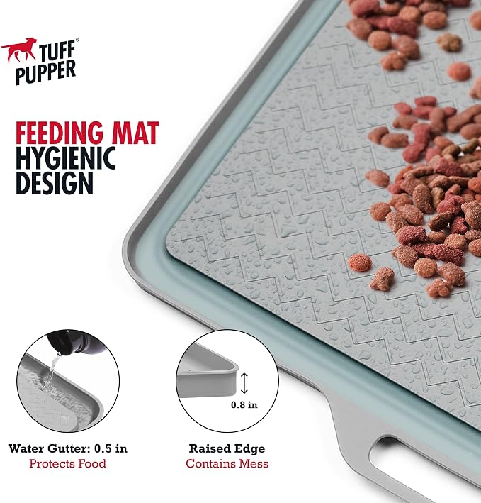 Tuff Pupper 22x16 Medium Dog Feeding Mat for Food and Water | Dog Food Mats for Floors | Waterproof Dogs Water Bowl Mats | Dogs Placemats Pet Food-Mat | Silicone Feeding Mat for Cats and Cat Bowls - Image 5