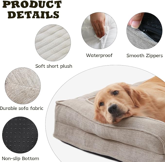 WINDRACING Orthopedic Dog Beds for Medium Dogs, Waterproof Egg Foam Dog Sofa Bed with L Bolster Sides, Washable Medium Pet Bed with Removable Cover & Non-Slip Bottom, 36 x 23 inch, Beige - Image 4