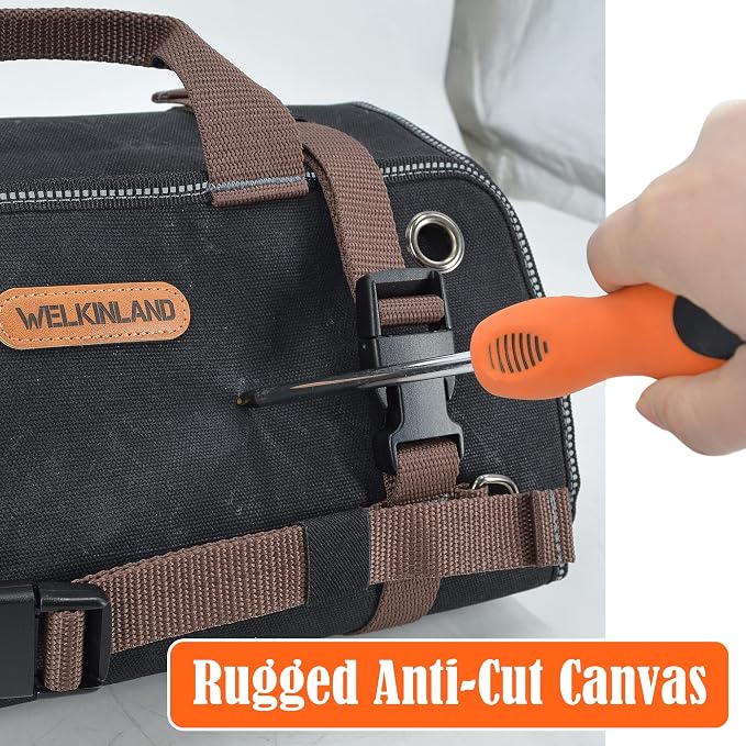 WELKINLAND Heavy-Duty Waxed Canvas Tool roll, 15-Pockets Tool Wrap Roll, 15L Tool Up Roll Bags, Tool Bag Roll, Tool roll organizer, Roll up tool bag organizer - Image 5