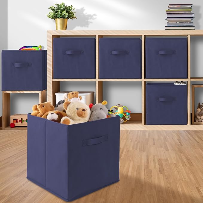 Casafield Set of 12 Collapsible Fabric Cube Storage Bins, Navy Blue - 13" Foldable Cloth Baskets for Shelves, Cubby Organizers & More - Image 5