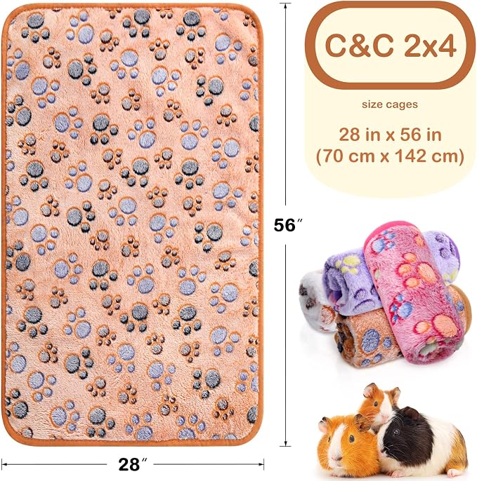 Reginary 4 Pcs Waterproof Guinea Pig Blankets Washable Small Animal Fleece Bedding Absorbent Guinea Pig Cage Liners Reusable Training Pee Pad Pet Sleep Mat for Hamster(Paw Print,28 x 56 Inch) - Image 2