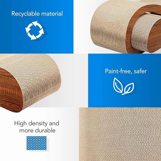 2 in 1 Cat Scratcher for Indoor Cats, Large Cardboard Cat Scratcher with 2 Plug-in Teaser Wand, 100% Recyclable & Reversible Scratching Board Pads Prevents Furniture Damage - Image 5