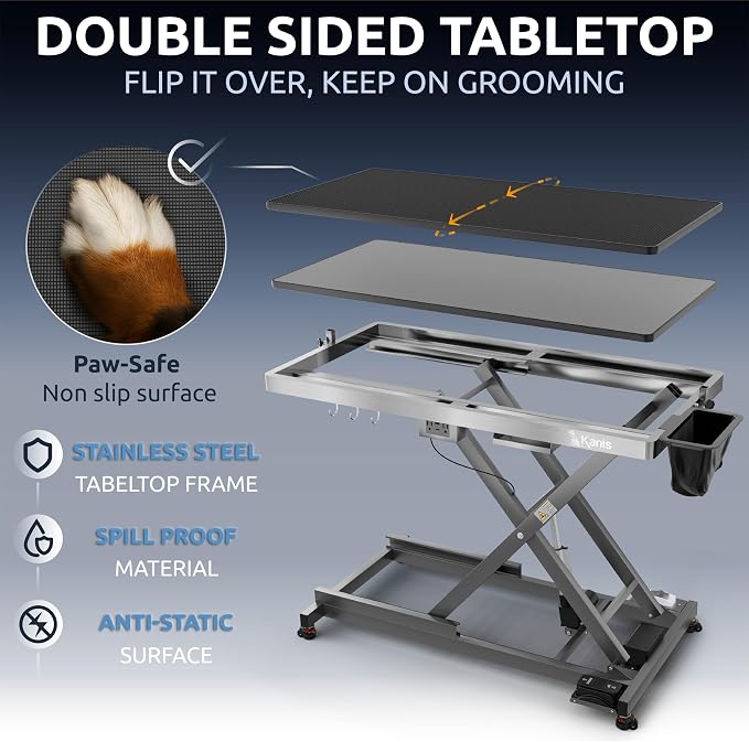 KANIS Professional Electric Dog Grooming Table - Heavy Duty | Height Adjustable Pet Grooming Table w/Leveling Wheels, Dog Grooming Arm, Anti-Slip Tabletop & Tool Organizer (Grey, 49") - Image 5