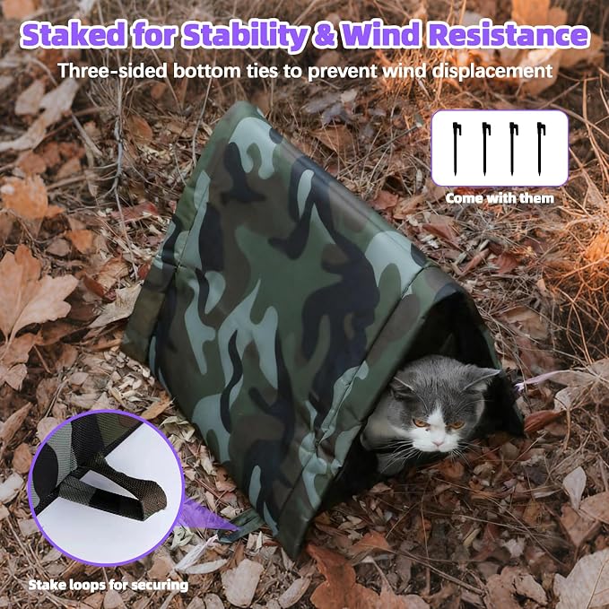Cat Houses for Outdoor Cats,Self Heating Insulated Outdoor Cat House Weatherproof with Warm Mat for Feral & Stray Cats, Waterproof Cat Shelter Pet Tent Bed Cave for Hiding Outsides (Green) - Image 6