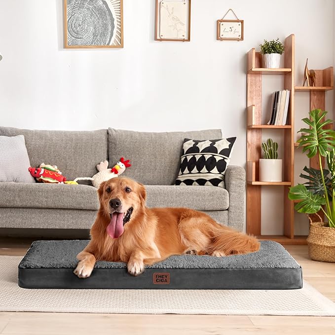 EHEYCIGA Orthopedic Dog Bed Large with Removable Washable Cover, 47IN Grey | Egg Crate Foam Support, Durable Oxford fabric, Non-Slip Bottom, Machine Washable, Soft Waterproof Plush Pet Bed Mat For Crate - Image 7