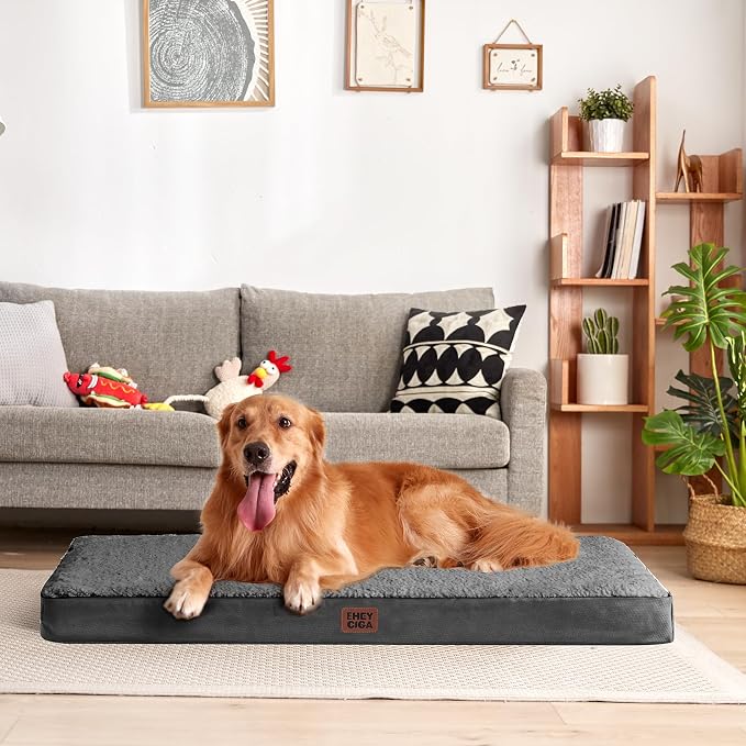 EHEYCIGA Orthopedic Dog Bed Large with Removable Washable Cover, 50IN Grey | Egg Crate Foam Support, Durable Oxford fabric, Non-Slip Bottom, Machine Washable, Soft Waterproof Plush Pet Bed Mat For Crate - Image 7